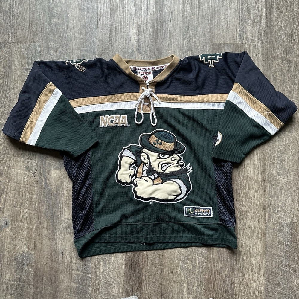Notre Dame VTG Zephyr Hockey Jersey Youth L Large 90s Fighting Irish Green Kids